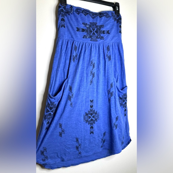 Express Strapless Aztec Embroidered Blue Dress with Pockets - Size M - Picture 2 of 7